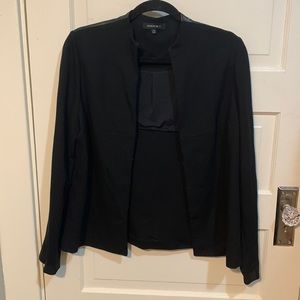 Lafayette 148 New York Funnel Neck Insert Jacket / Blazer Leather Trim Sz M